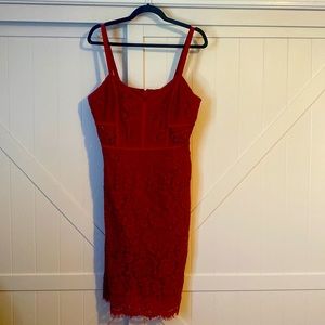 Express Red Sleeveless Lace Dress